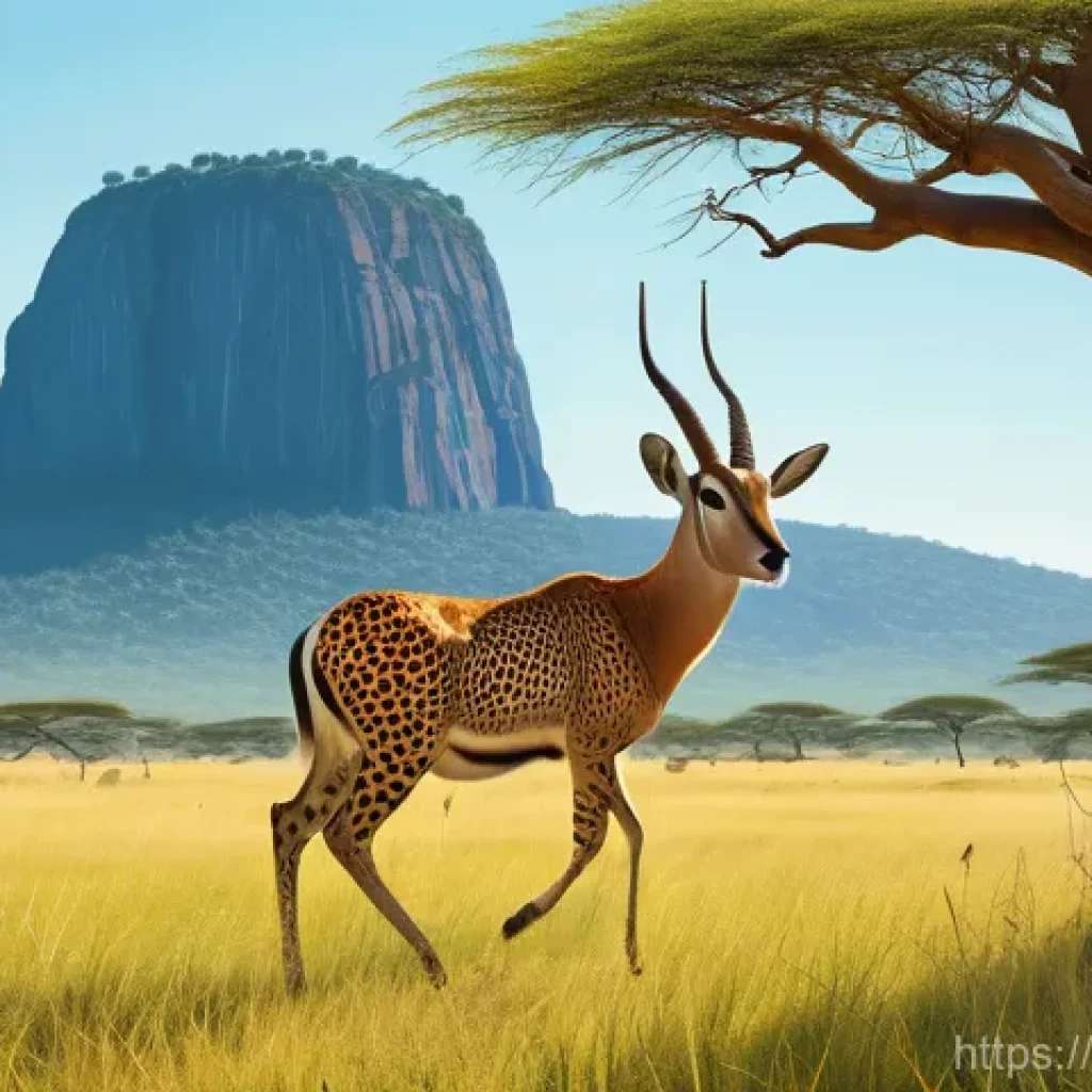 콩고의 전통 설화와 전승 - **Malu the Clever Antelope's Escape**
    A vibrant, dynamic illustration depicting Malu, the cunnin...