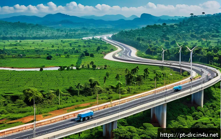 콩고 민주 공화국의 경제 발전 전략 - A vibrant and detailed scene of a modern African infrastructure development project in Congo, showca...